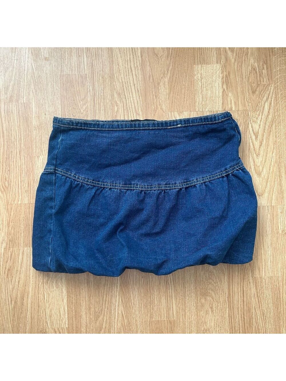 Refuge Denim Bubble Hem Mini Skirt Dark Wash Denim Large